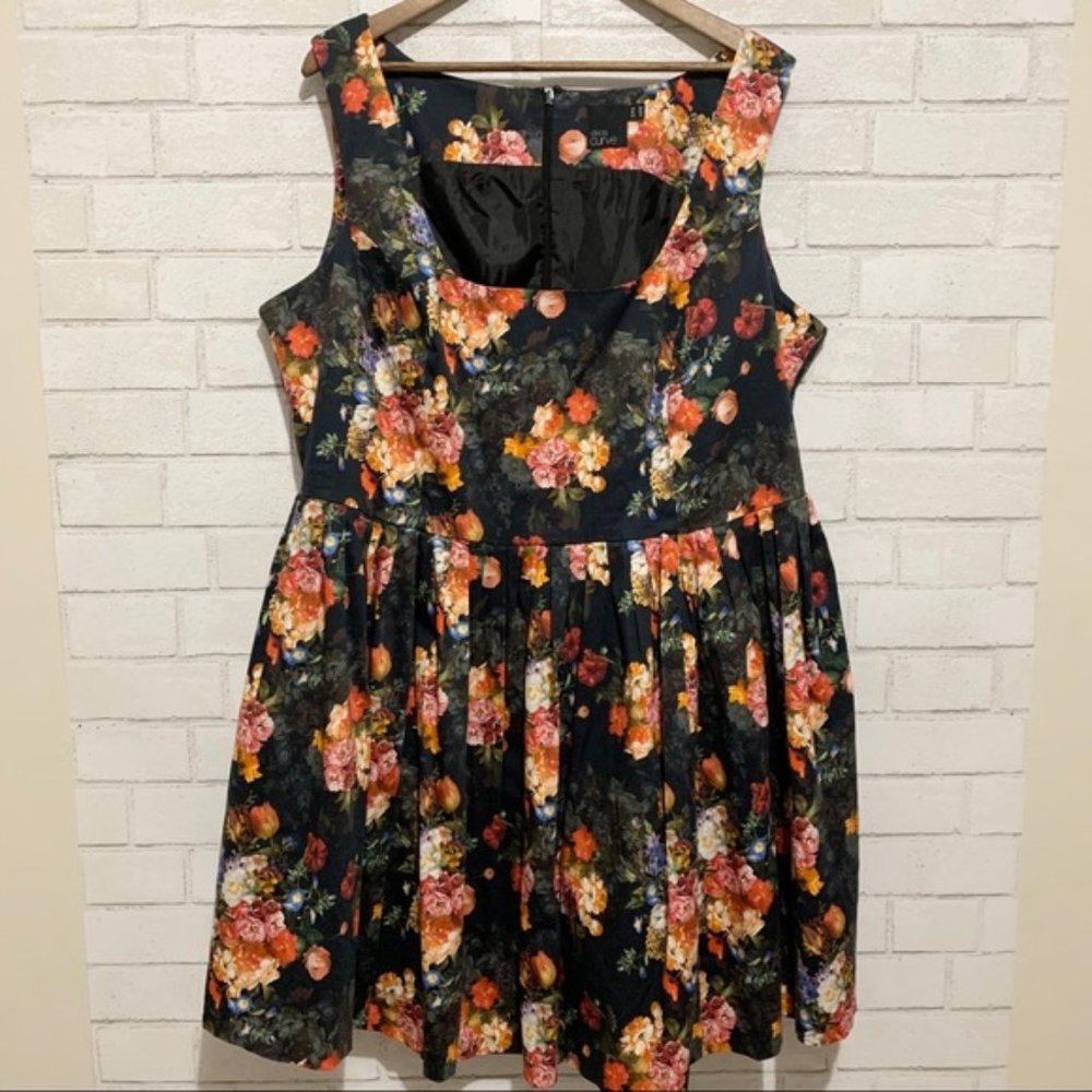 ASOS Curve Midi Black and Floral Sleeveless Dress